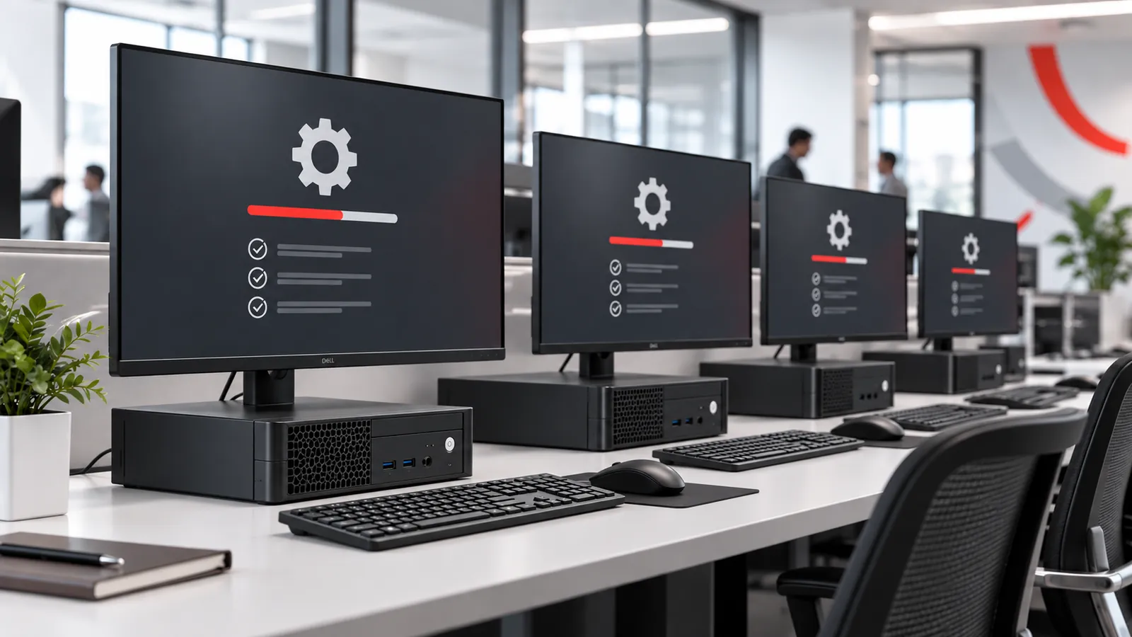 Postos corporativos padronizados com configuração acompanhada em cada computador
